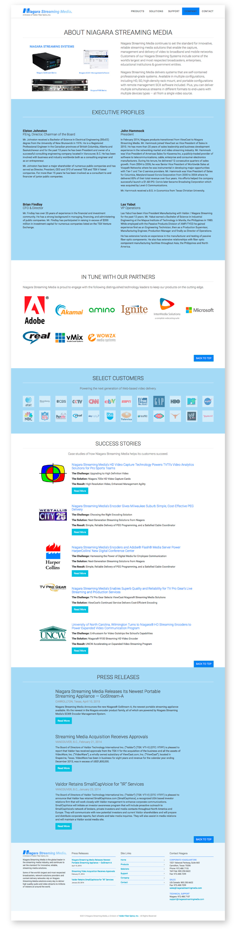 Image of Niagara Streaming Media Website&rsquo;s Company page