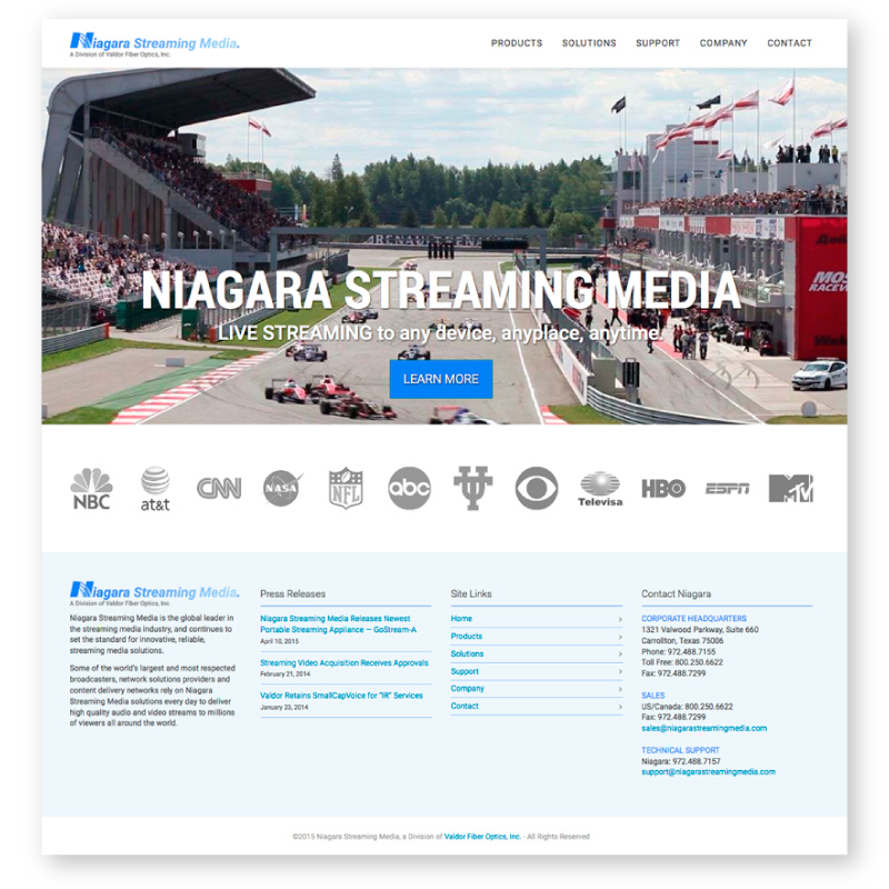 Image of Niagara Streaming Media Website&rsquo;s Home page