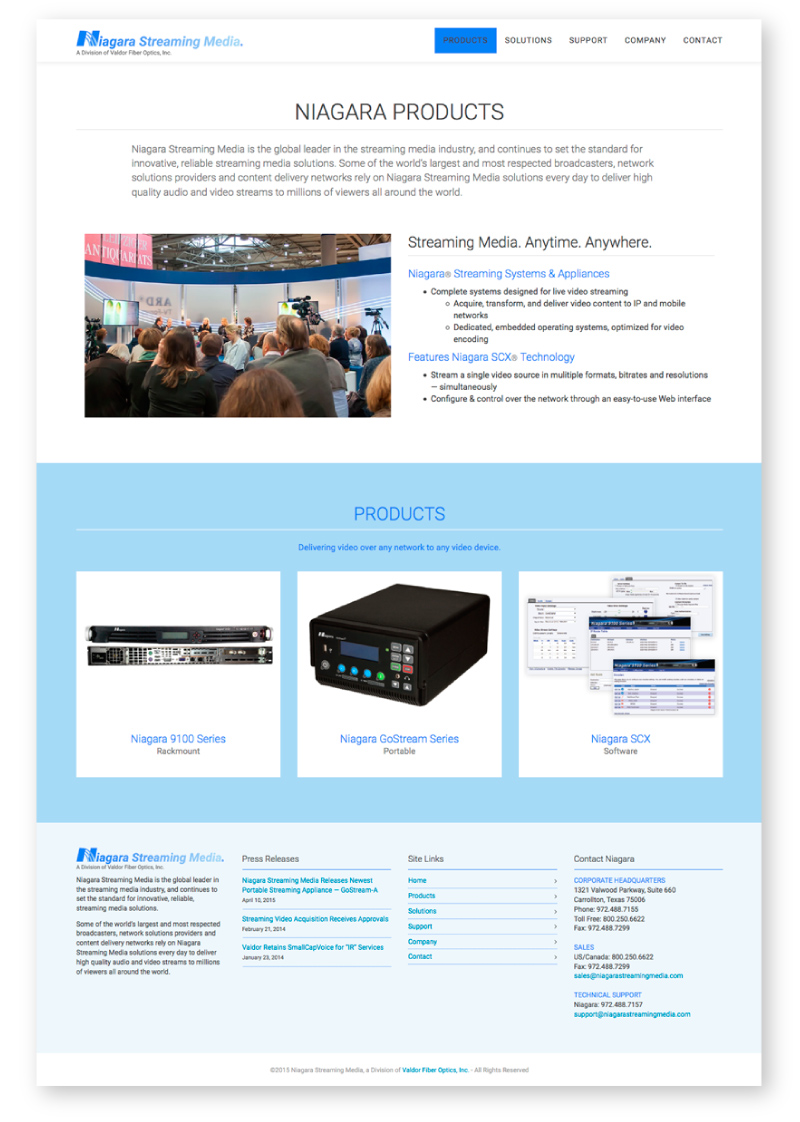 Image of Niagara Streaming Media Website&rsquo;s Product page