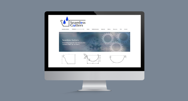 Image of Seamless Gutters Site in a mockup of a desktop computer